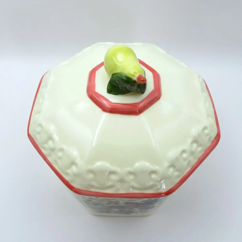 Vintage Avon Sweet Country Harvest Ceramic Covered Small Canister w/ Pear Finial